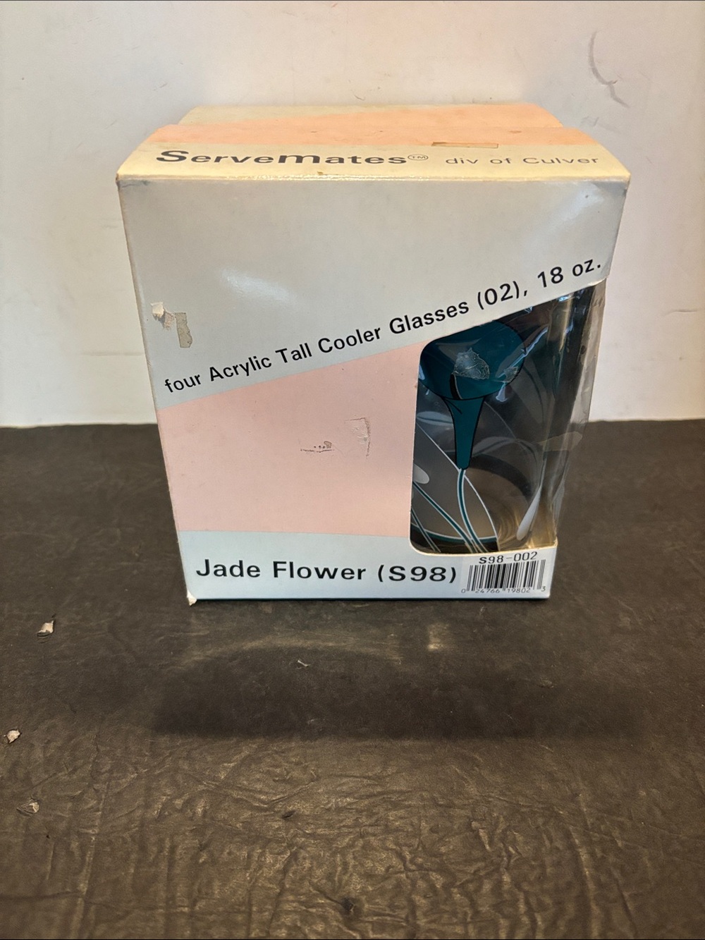 New In Box Culver ServeMates Jade Flower Acrylic Tall Tumbler Glasses 18oz 4 Pc